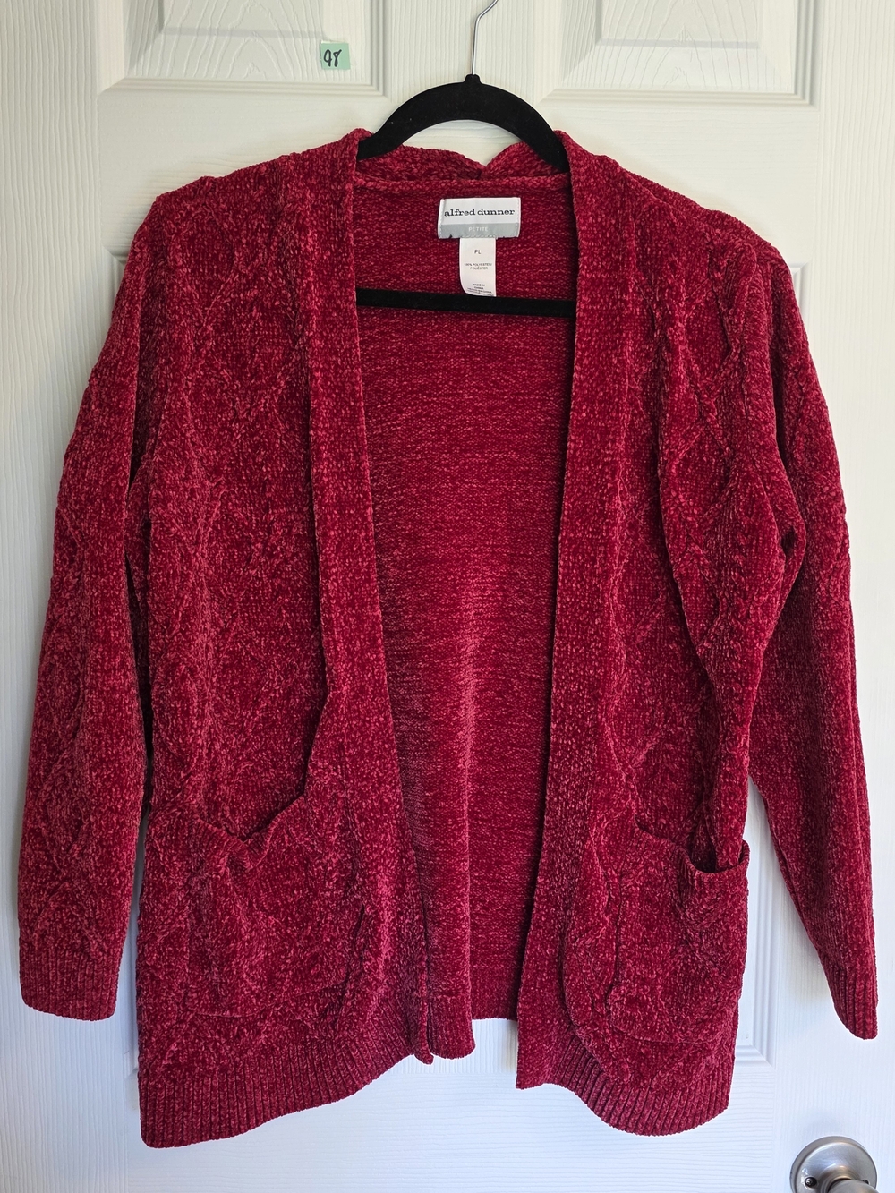 Alfred Dunner Plush Open-Front Cardigan in Deep Red